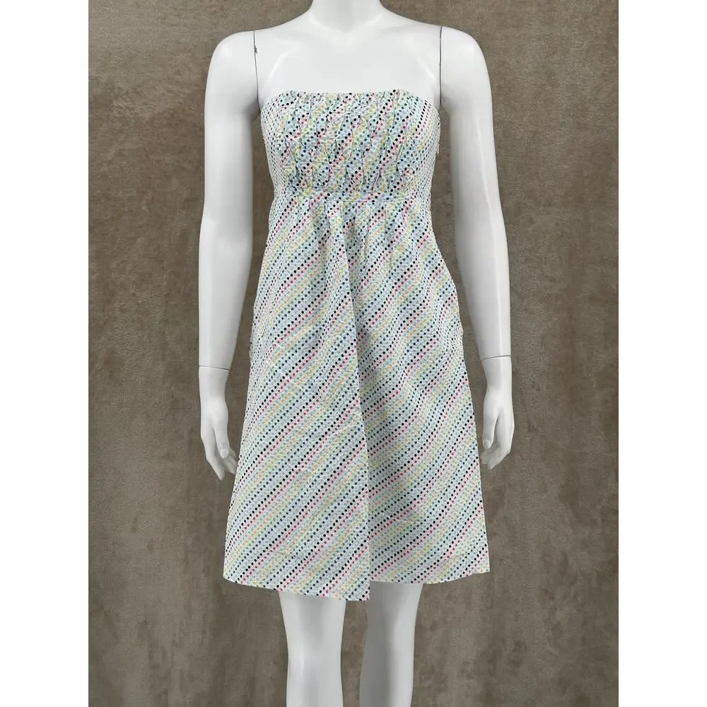 Lilly Pulitzer Dress Womens 2 White Rainbow Polka Dot Strapless Seersucker Beach - Picture 1 of 12
